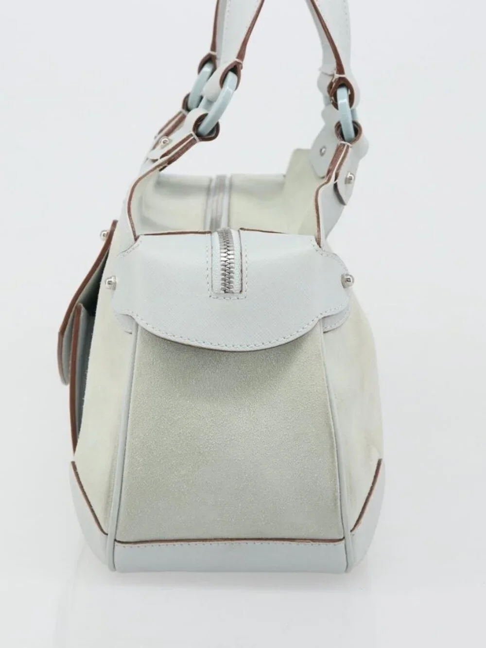 Salvatore Ferragamo Hand Bag Suede Leather Light Blue Silver Auth ka4819A